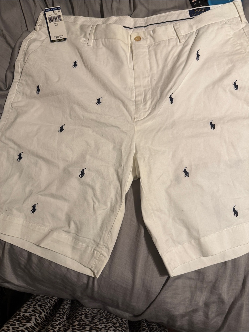 Polo by Ralph Lauren White Cotton Shorts with Navy Pony Embroidery